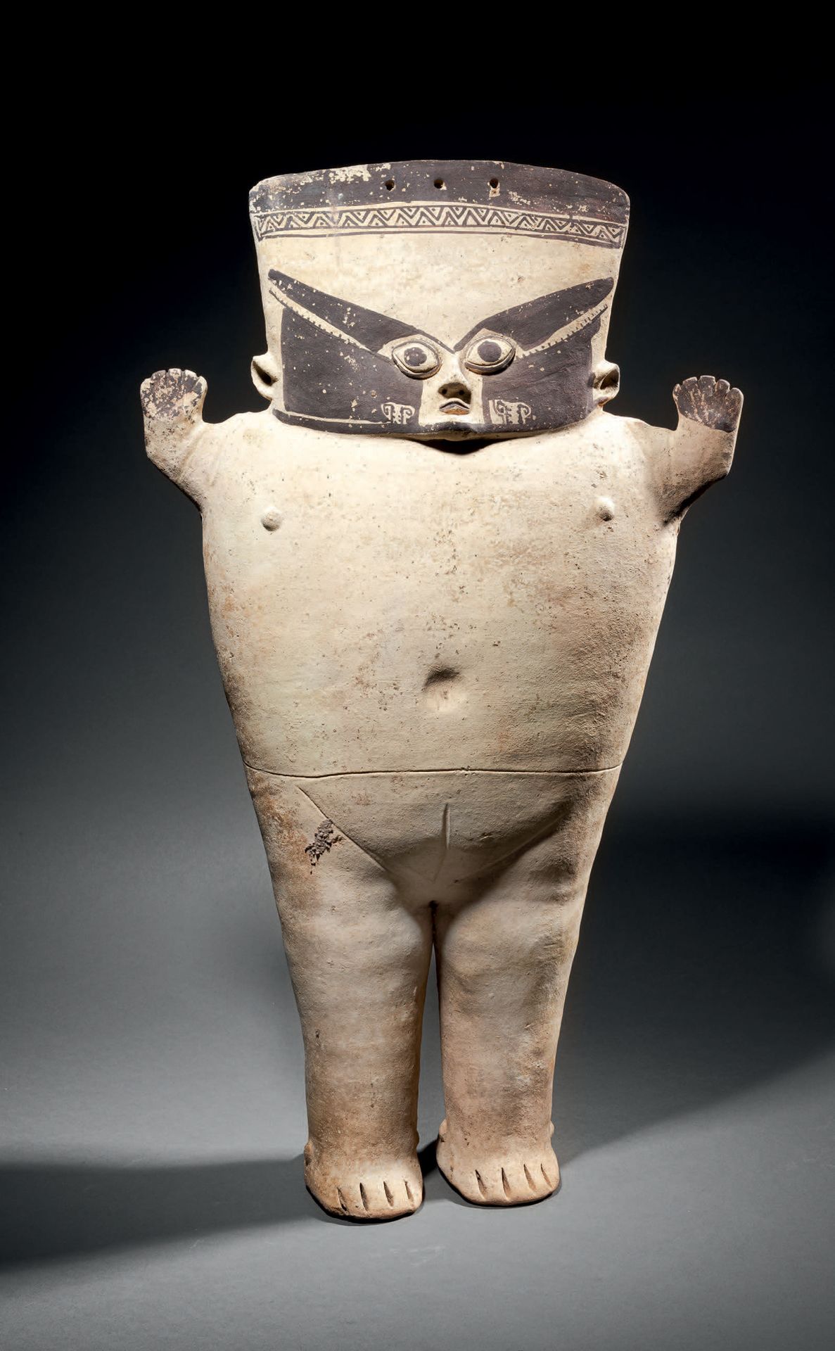 Null Ɵ Chancay (Cuchimilco) standing female figure, Peru, ceramic with cream sli&hellip;