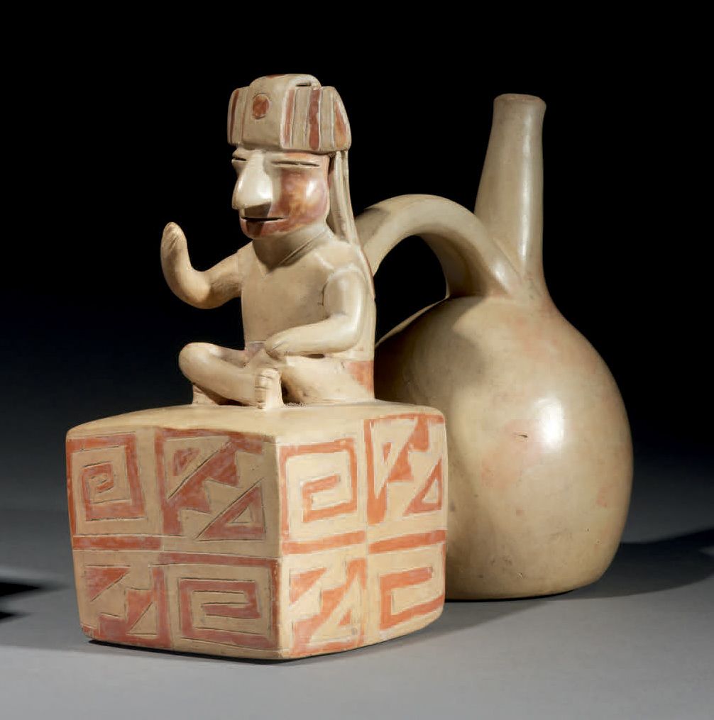 Null Ɵ Salinar double-chambered vessel with seated dignitary figure, Peru, ceram&hellip;