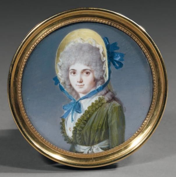 Claude Alexandre BELIN (actif à Paris de 1758 à 1816) Jeune femme à la capote ja&hellip;