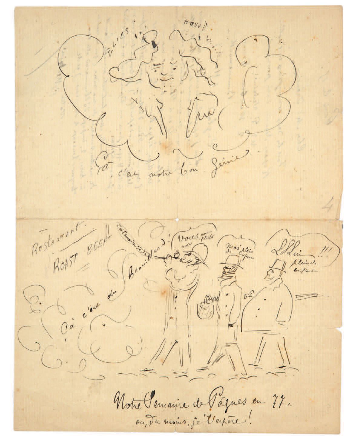 VERLAINE (Paul). 签署给伊雷妮-德克洛瓦的亲笔信，日期为巴黎15日[1877年1月]。一页8开的小册子（206 x 135毫米），用棕色墨水写在&hellip;
