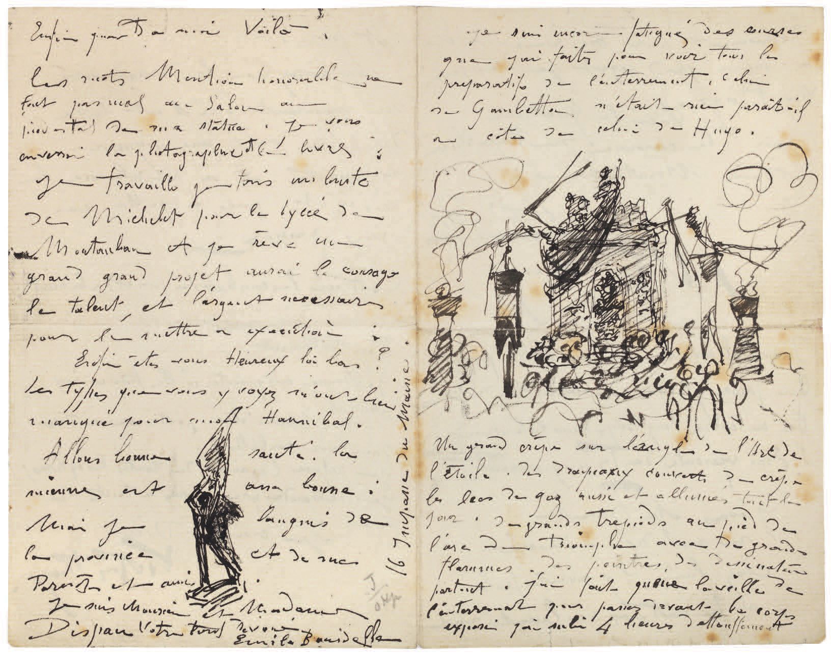 [HUGO VICTOR]. BOURDELLE Emile-Antoine (1861-1929). 写给亲爱的朋友[迪斯潘先生和夫人]的亲笔信，巴黎，188&hellip;