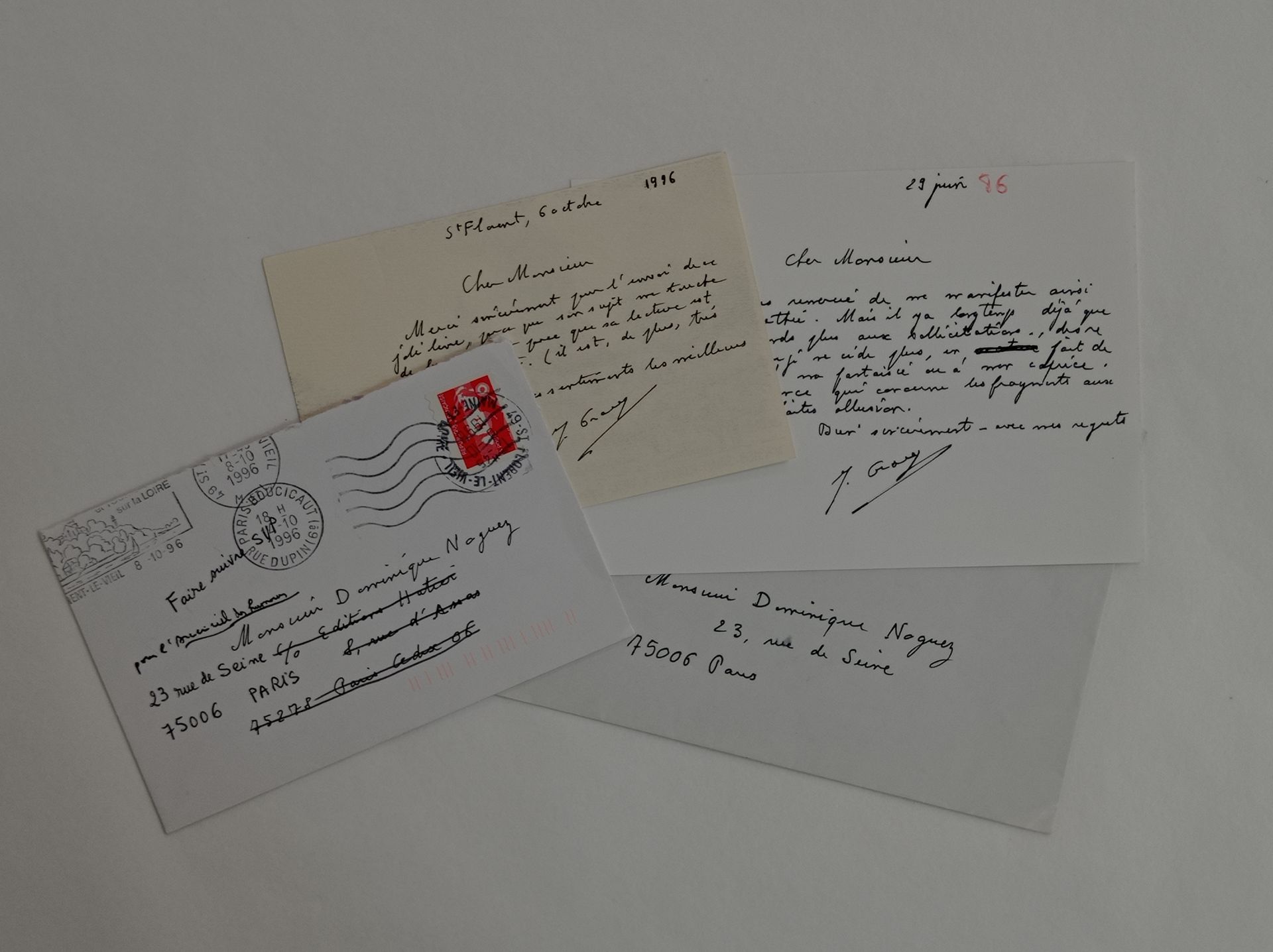 GRACQ Louis Poirier dit Julien (1910-2007). 2 biglietti autografi firmati a Domi&hellip;
