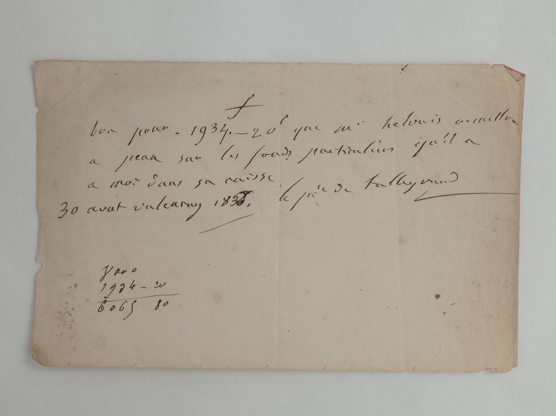 TALLEYRAND Charles, Maurice de Talleyrand-Périgord (1754-1838). Billet autograph&hellip;