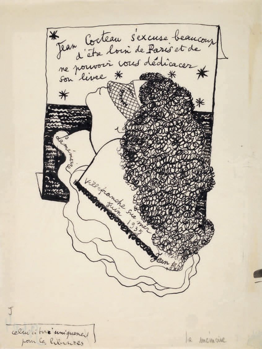 COCTEAU JEAN (1889-1963). Beautiful drawing in black ink, entitled "La mémoire",&hellip;