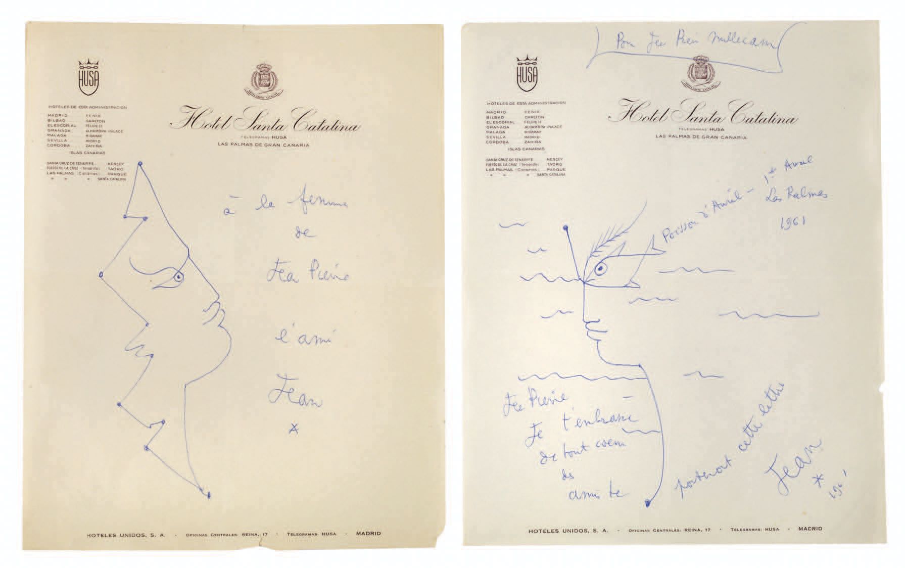 COCTEAU JEAN (1889-1963). Bella serie di due disegni autografi, dedicati, datati&hellip;