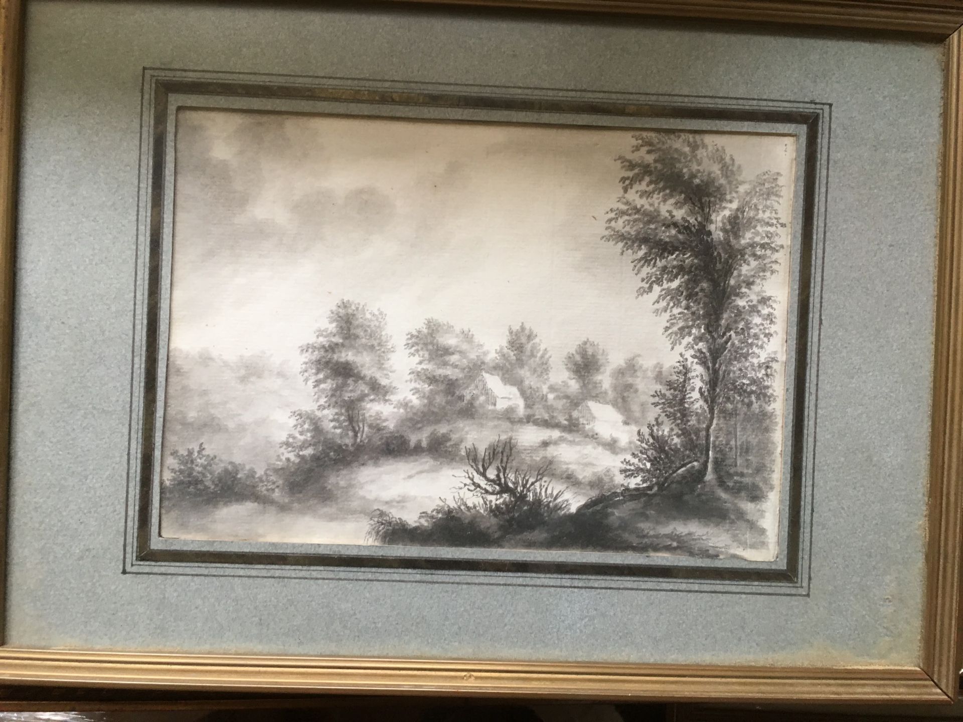 Ensemble de deux paysages Lavis d'encre sur papier XIXème siècle