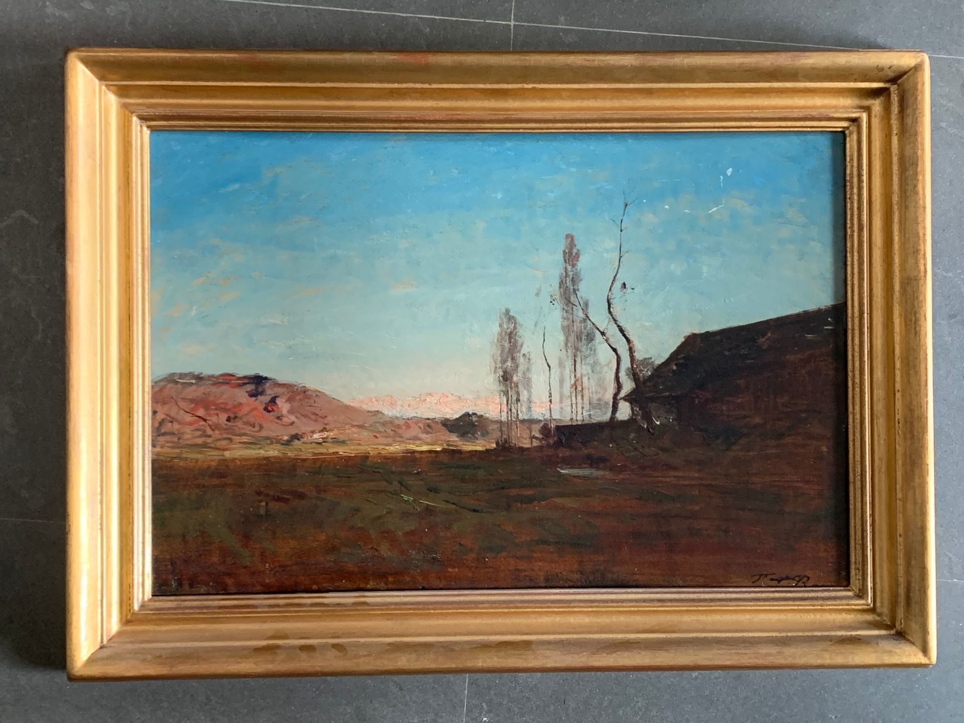 ECOLE FRANCAISE 风景
面板上的油画，右下角有模糊的签名
37 x 53 cm