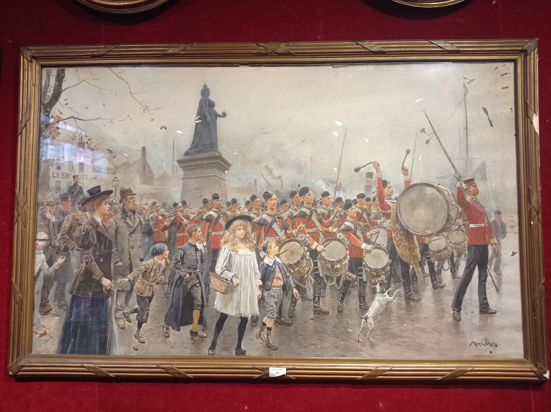 Maurice ORANGE (1867-1916) 阅兵式
纸上水彩和水粉画
右下方签名
115 x 70 cm。