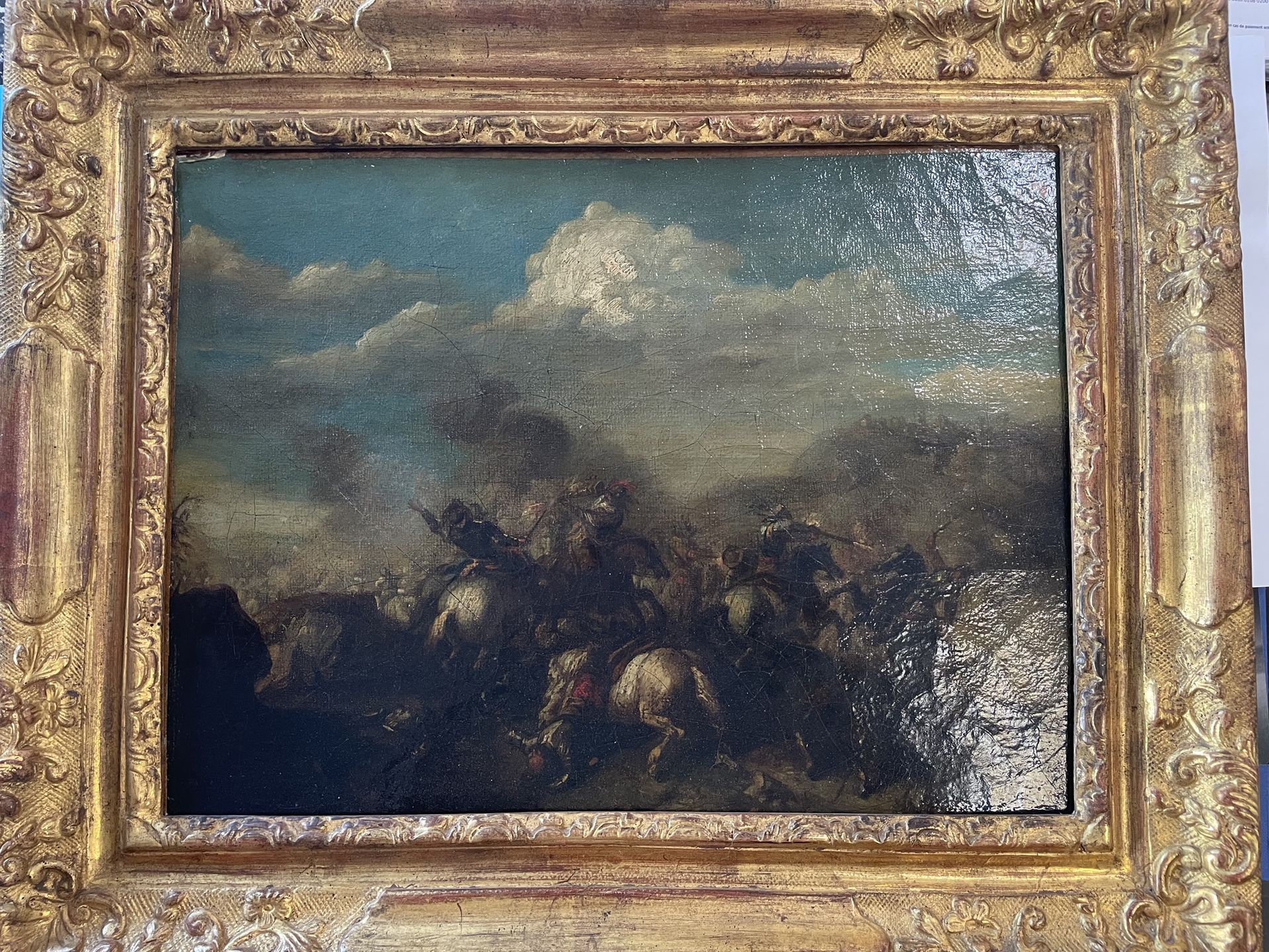 Ecole italienne, vers 1700 Cavalry shock
Canvas 24,5 x 32,5 cm
(Old restorations&hellip;