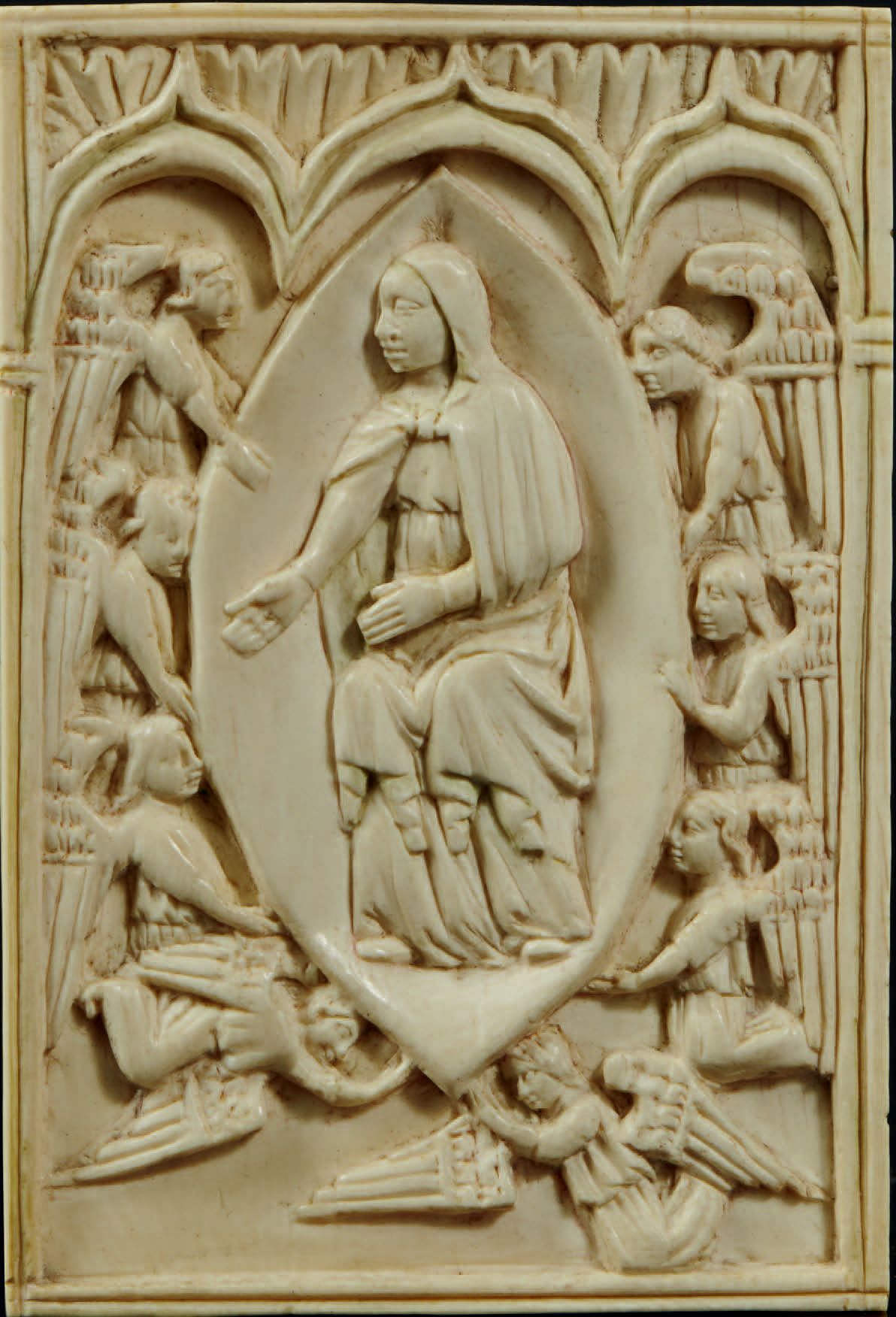 Null Volet gauche de diptyque en ivoire sculpté en bas-relief avec infimes trace&hellip;