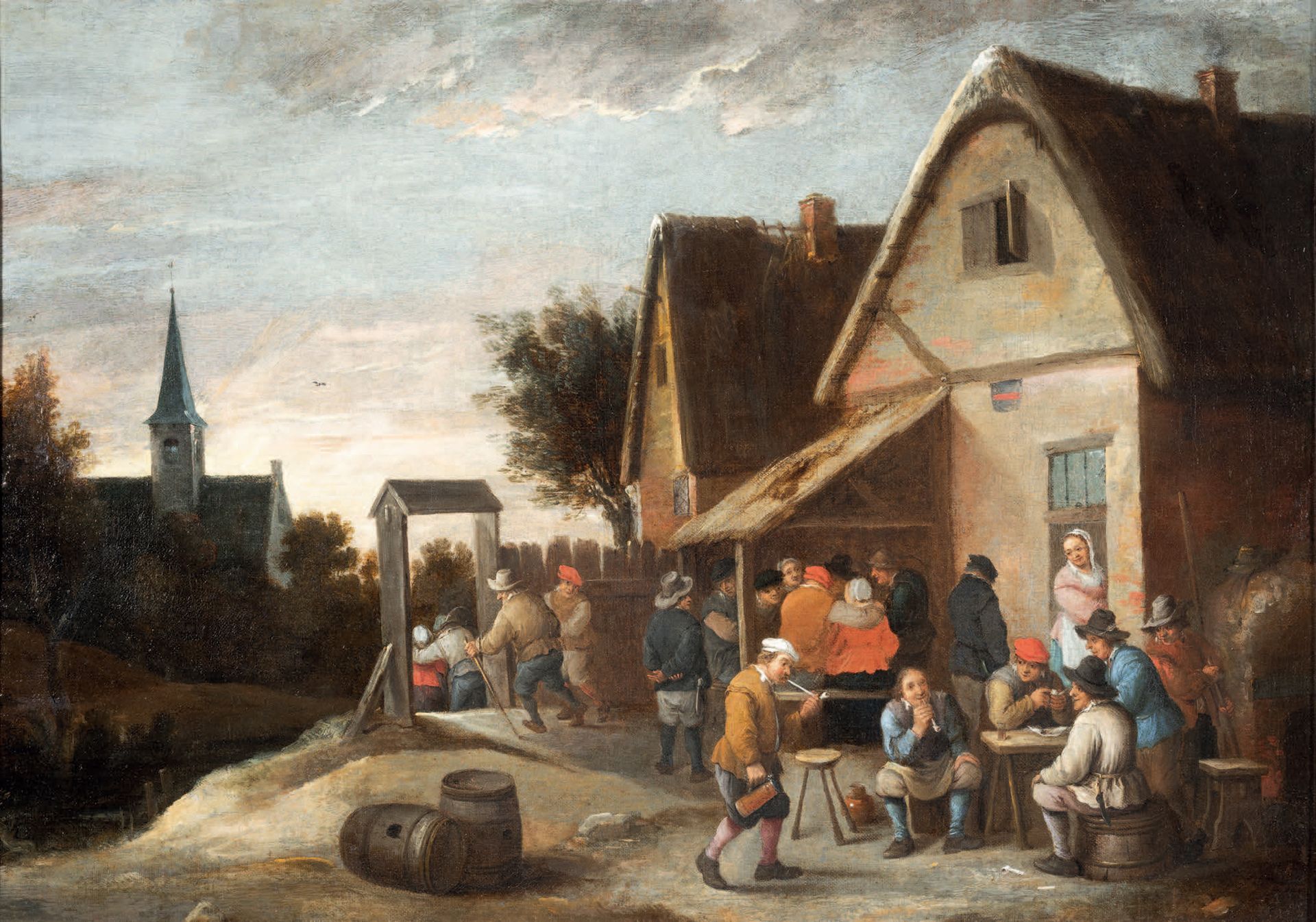 École FLAMANDE du XVIIe siècle, entourage de David TENIERS 旅店前的吸烟者
帆布 55.5 x 75 &hellip;