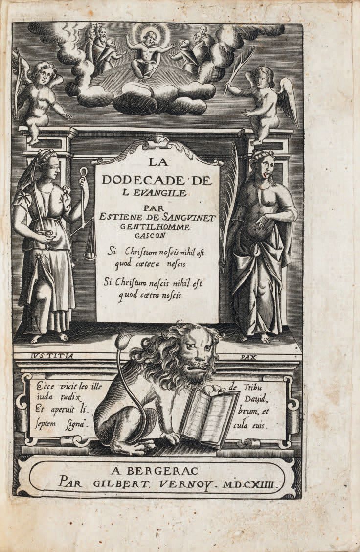 SANGUINET (Étienne de). Ɵ La Dodecade de l'Evangile.贝尔热拉克，吉尔伯特-弗诺伊，1614年。8开本，带封面&hellip;