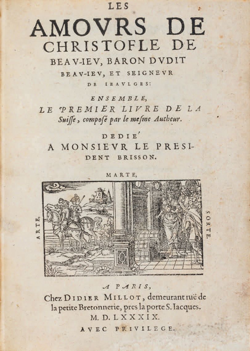 BEAUJEU (Christophe de). Ɵ Les Amours.一起，瑞士的第一本书。巴黎，迪迪埃-米洛特，1589年。四开本，绿色摩洛哥，詹森主义&hellip;