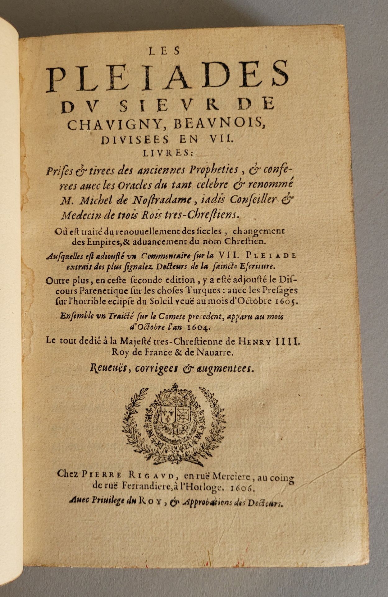 CHAVIGNY (Jean-Aimé de). Ɵ Le Pleiadi, diviso in VII libri. Tratto dalle antiche&hellip;