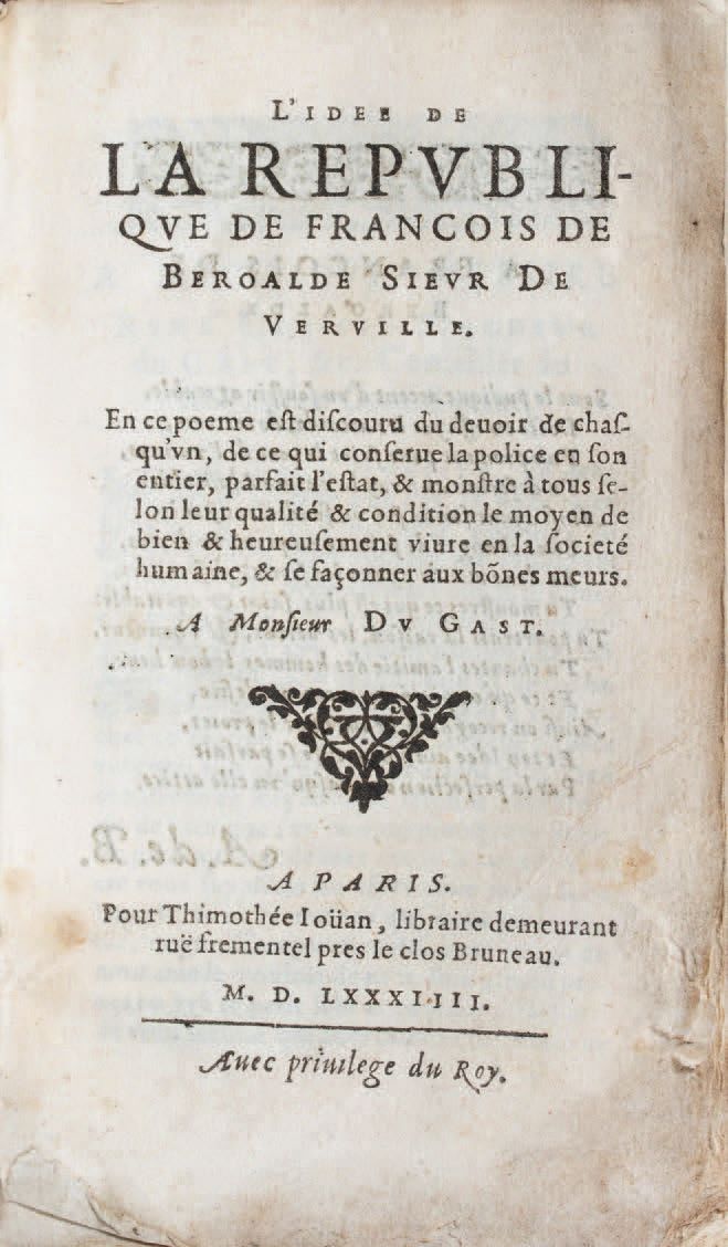 BÉROALDE DE VERVILLE (François). Ɵ L'Idée de la République. Paris, [Pierre Menie&hellip;