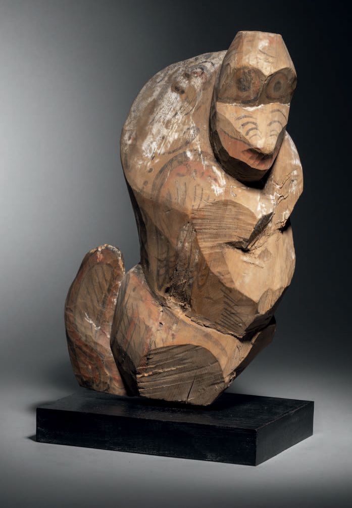 Null 猴子，中国东汉时期（公元前206年-公元220年），甘肃，武威地区
H.32厘米。木材（云杉），有多色的痕迹
在汉代的木雕中，猴子很少被处理。
似乎在&hellip;