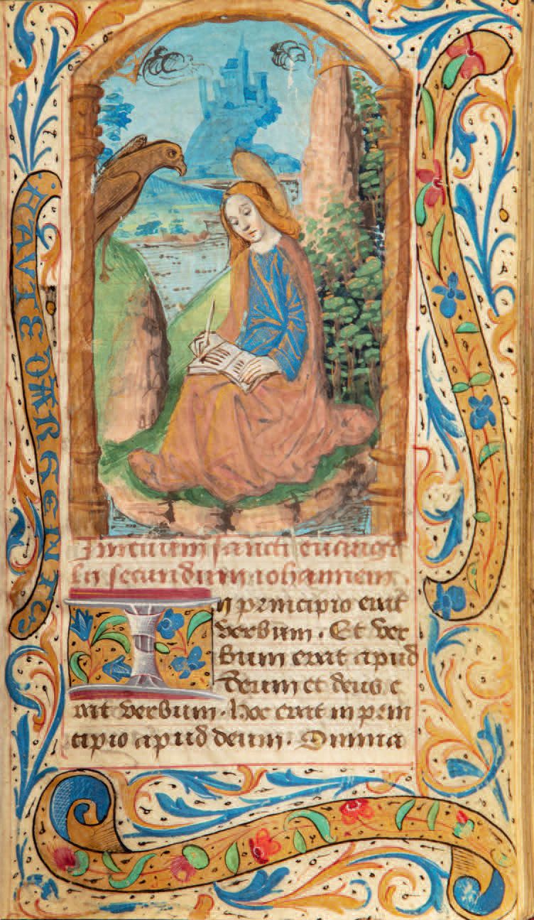 Null MANUSCRIT - 小时书（在巴黎使用的）。
拉丁文和法文，羊皮纸上的照明手稿
法国，巴黎，约1480-1490年
有6幅大的和2幅小的微型画，可&hellip;