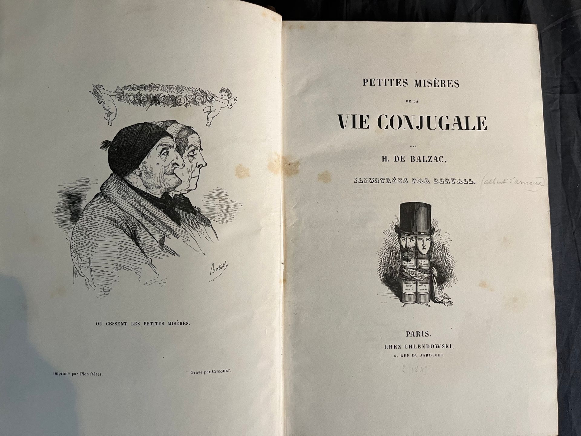 BALZAC (Honoré de). 夫妻生活中的小错误。巴黎, Chlendowski, s.D.[1845].8开本，黑色半茶色，黑色烫金板，带有阿拉伯式&hellip;