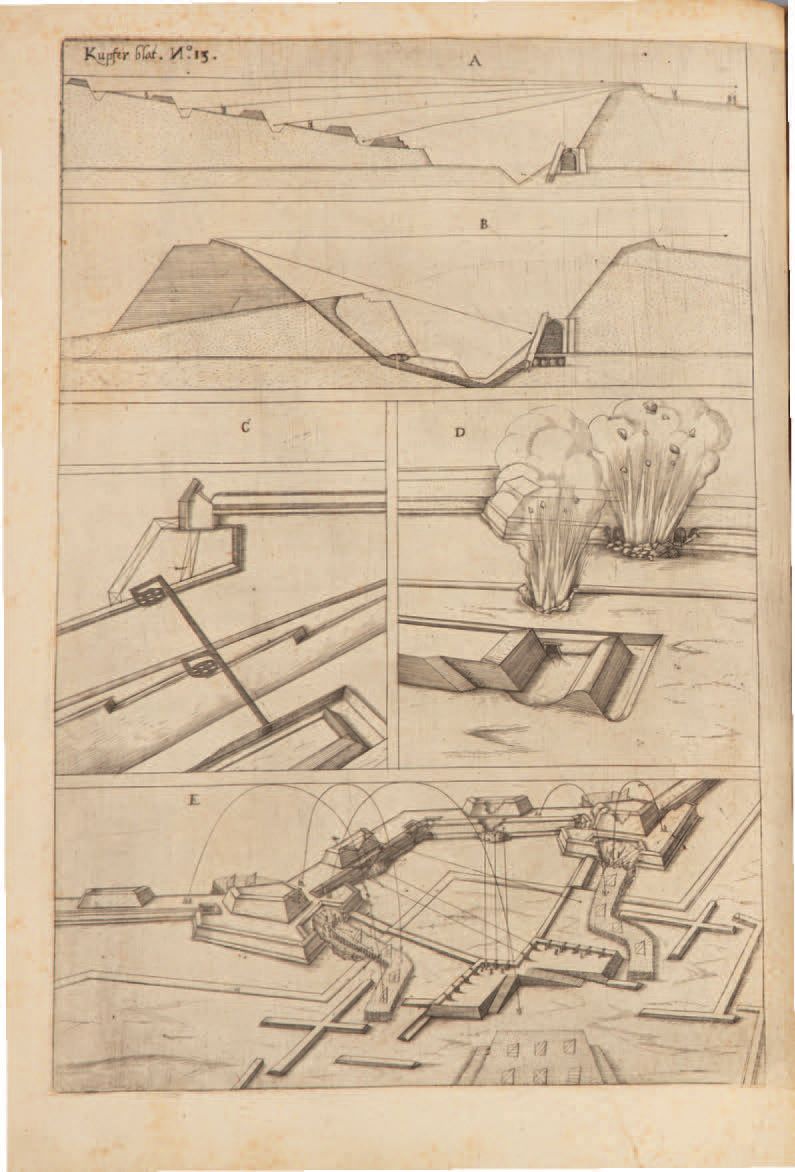 SPECKLE (Daniel). Vestungen的建筑。斯特拉斯堡，拉扎尔-泽斯纳，1599年。契约式，现代牛皮纸。
鸡冠花，第789号。- 马里尼，第3&hellip;