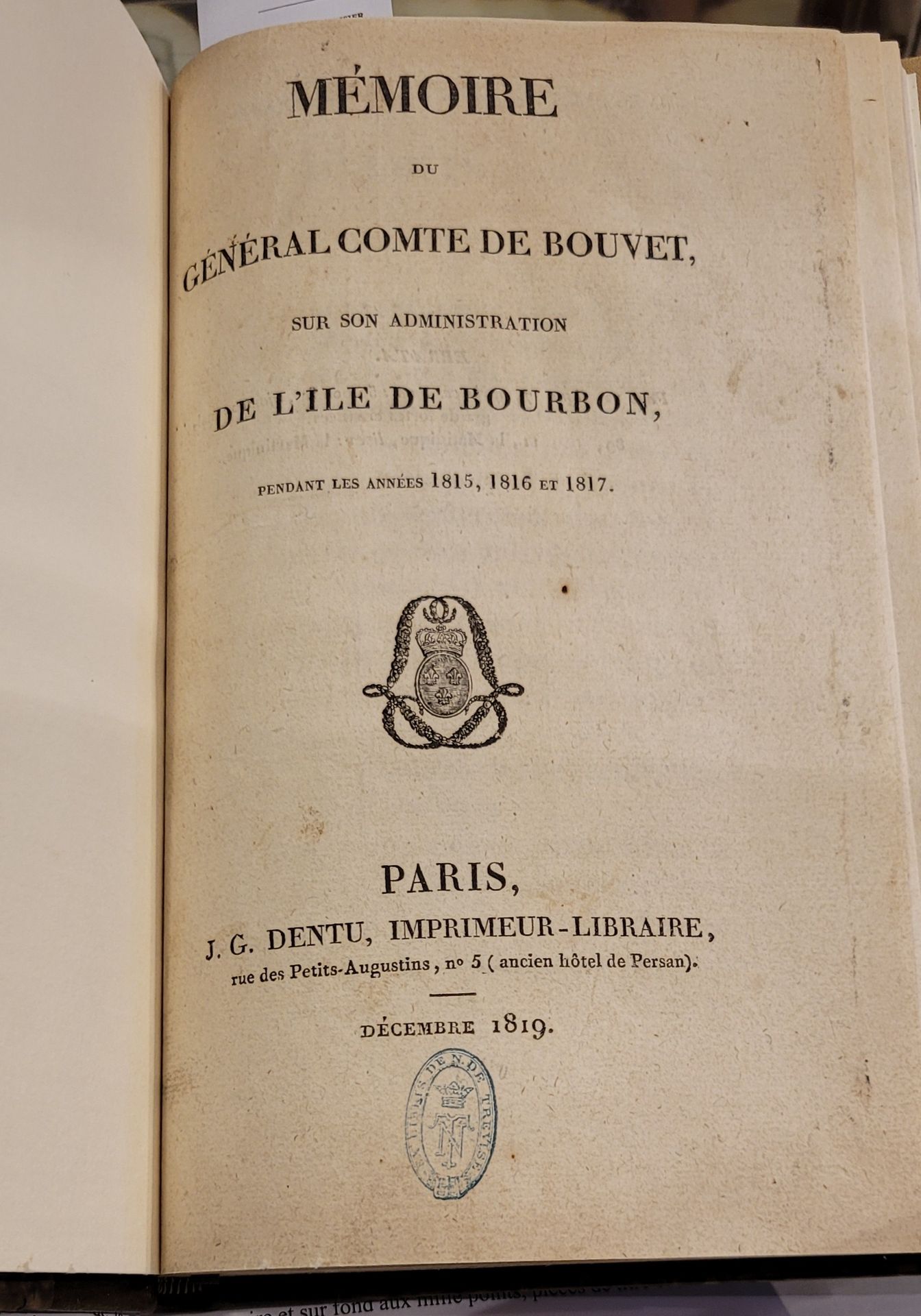 Null BOURBON (île de). — BOUVET DE LOZIER (Athanase). Mémoire du général comte d&hellip;