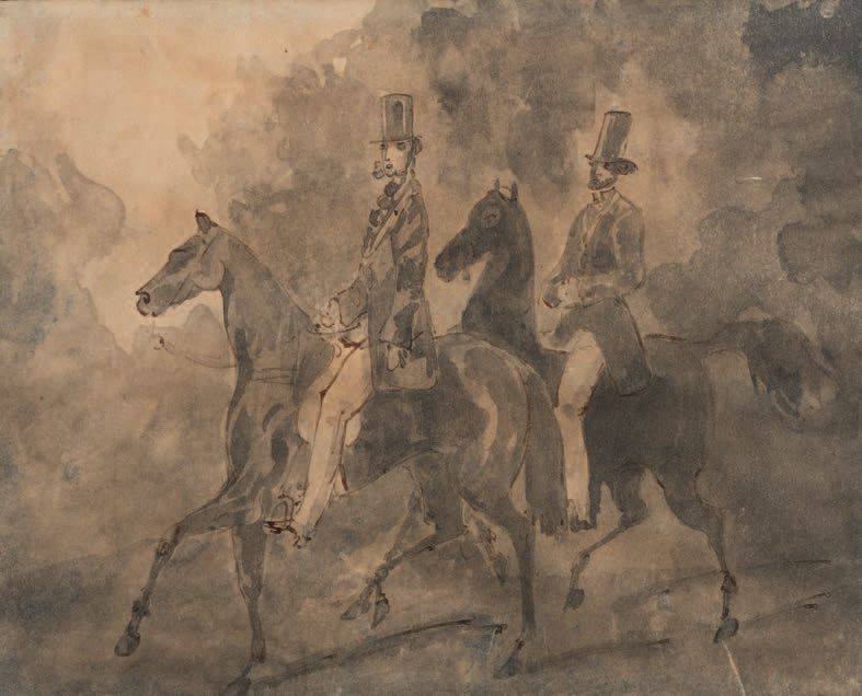 Constantin GUYS (1802-1892) Deux cavaliers
Dessin au lavis d'encre 18,5 x 23,5 c&hellip;