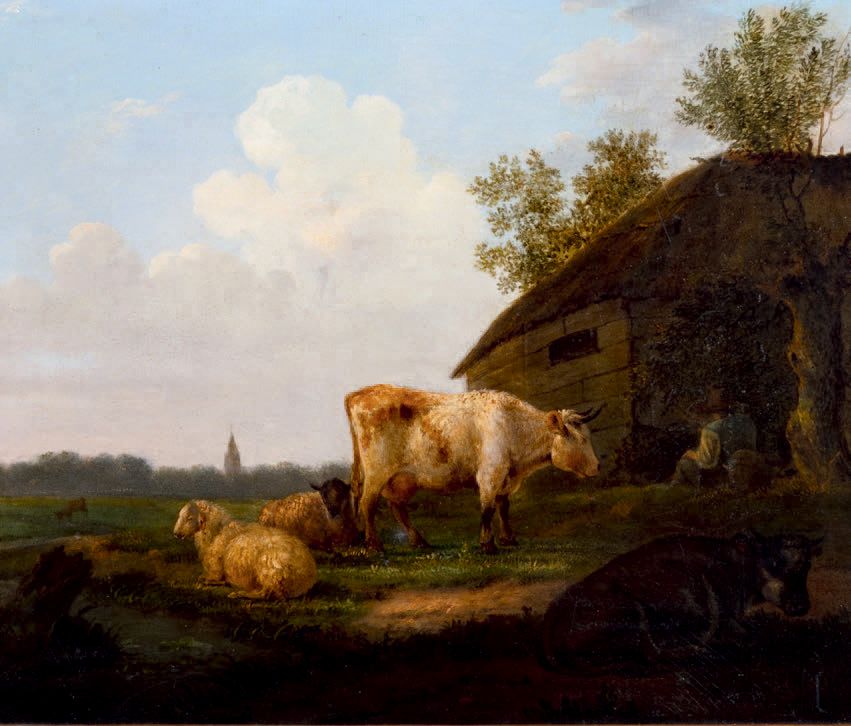 École belge vers 1840 休息中的牛群
桃花心木板，一块板，未镶板 28.5 x 34 cm