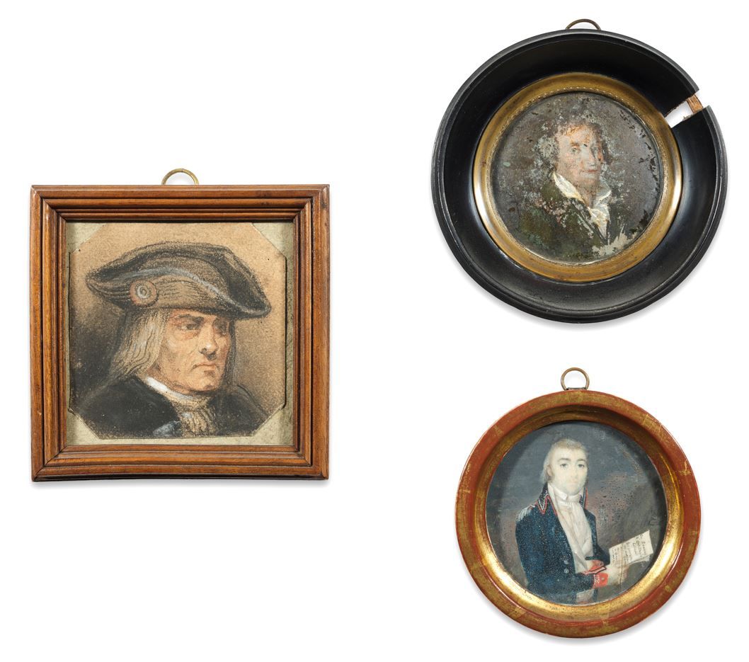 Null Lot of 3 miniature portraits of an artillery general (crack), Marat fixed u&hellip;