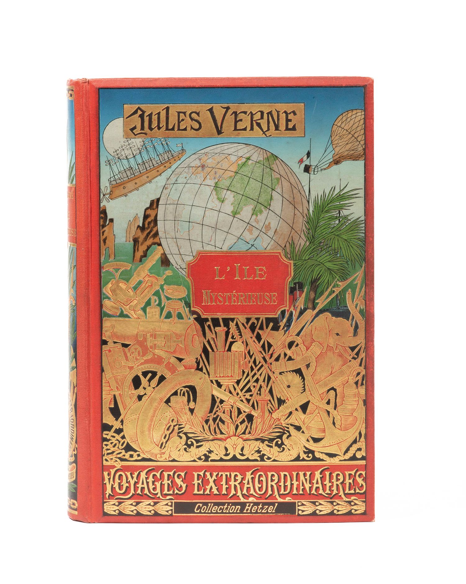 Null 儒勒-凡尔纳的《神秘岛》。菲拉特的插图。巴黎，Hetzel收藏，日期（约1904年）。
大型三联画，8英寸。多色的出版商板 "带锚的书脊"。恩格尔第二&hellip;