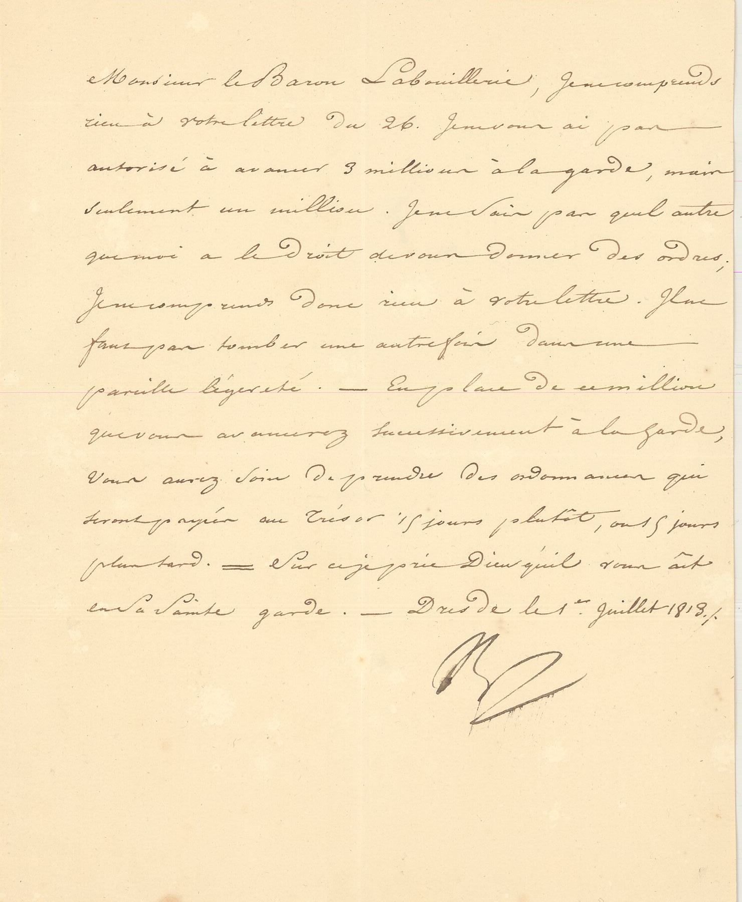 NAPOLÉON Ier (1769-1821). L.S. "NP" to Monsieur le Baron de La Bouillerie, Dresd&hellip;