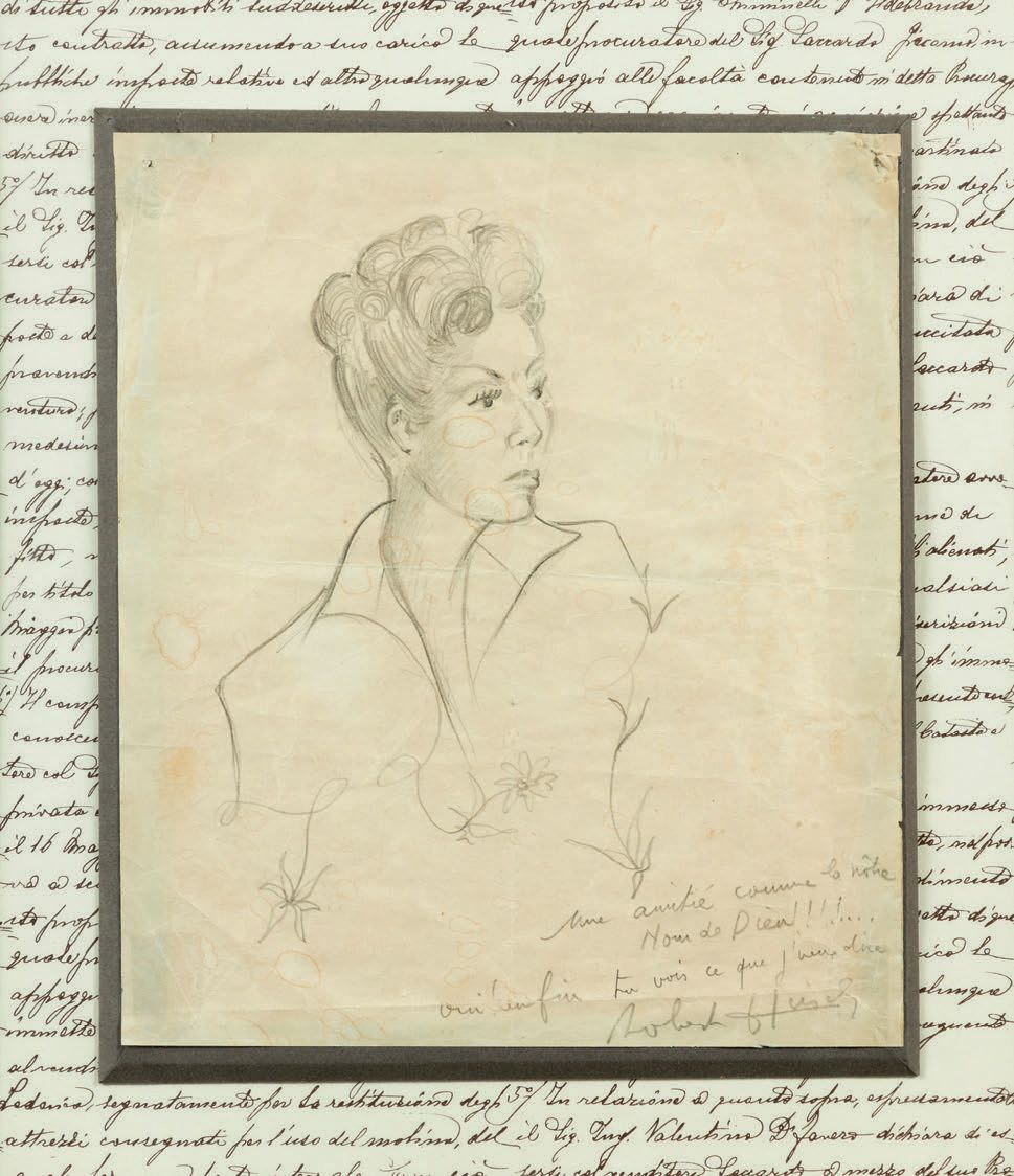 HIRSCH Robert (1925-2017). 女演员杰奎琳-梅兰的非常有趣的原始铅笔画像。右下方有 "罗伯特-赫希 "的签名，并献上；"像我们这样的友谊&hellip;