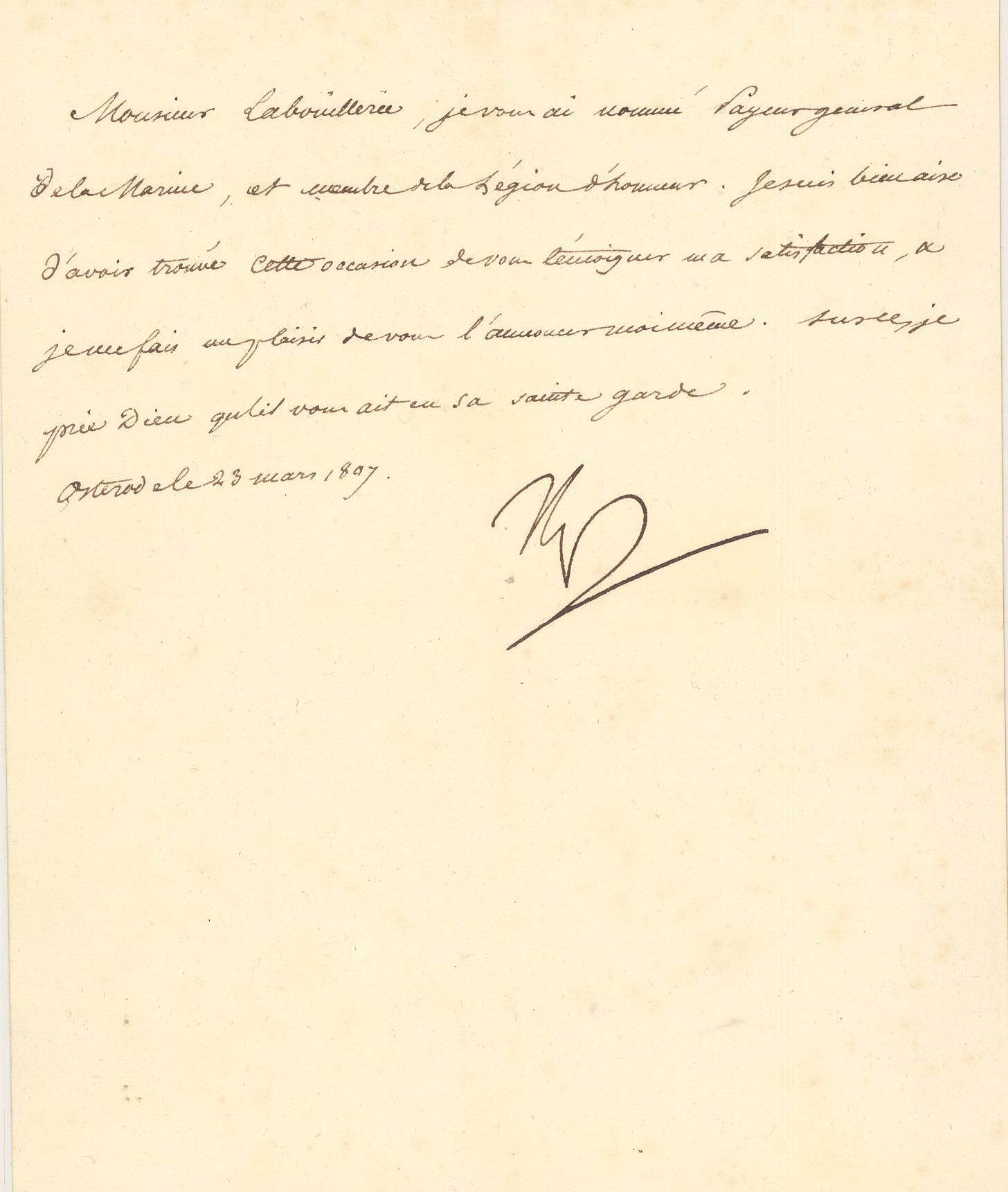 NAPOLÉON Ier (1769-1821). L.S. «NP» à Monsieur de La Bouillerie, Osterode, le 23&hellip;