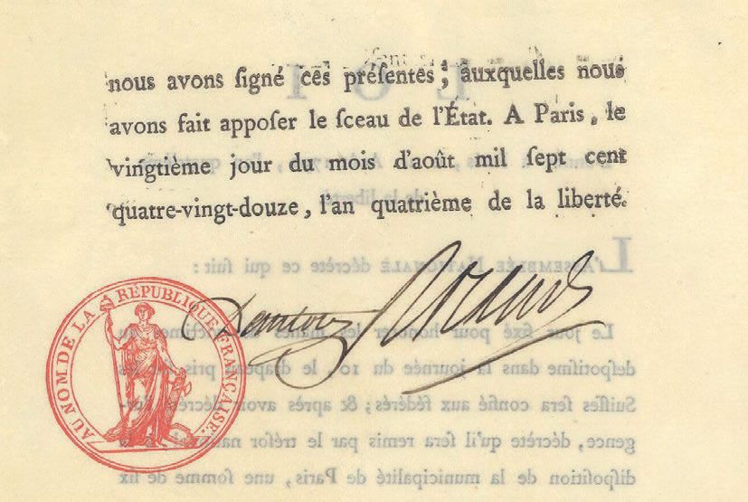 DANTON Georges Jacques (1759-1794). Texte de loi avec signature autographe, Pari&hellip;