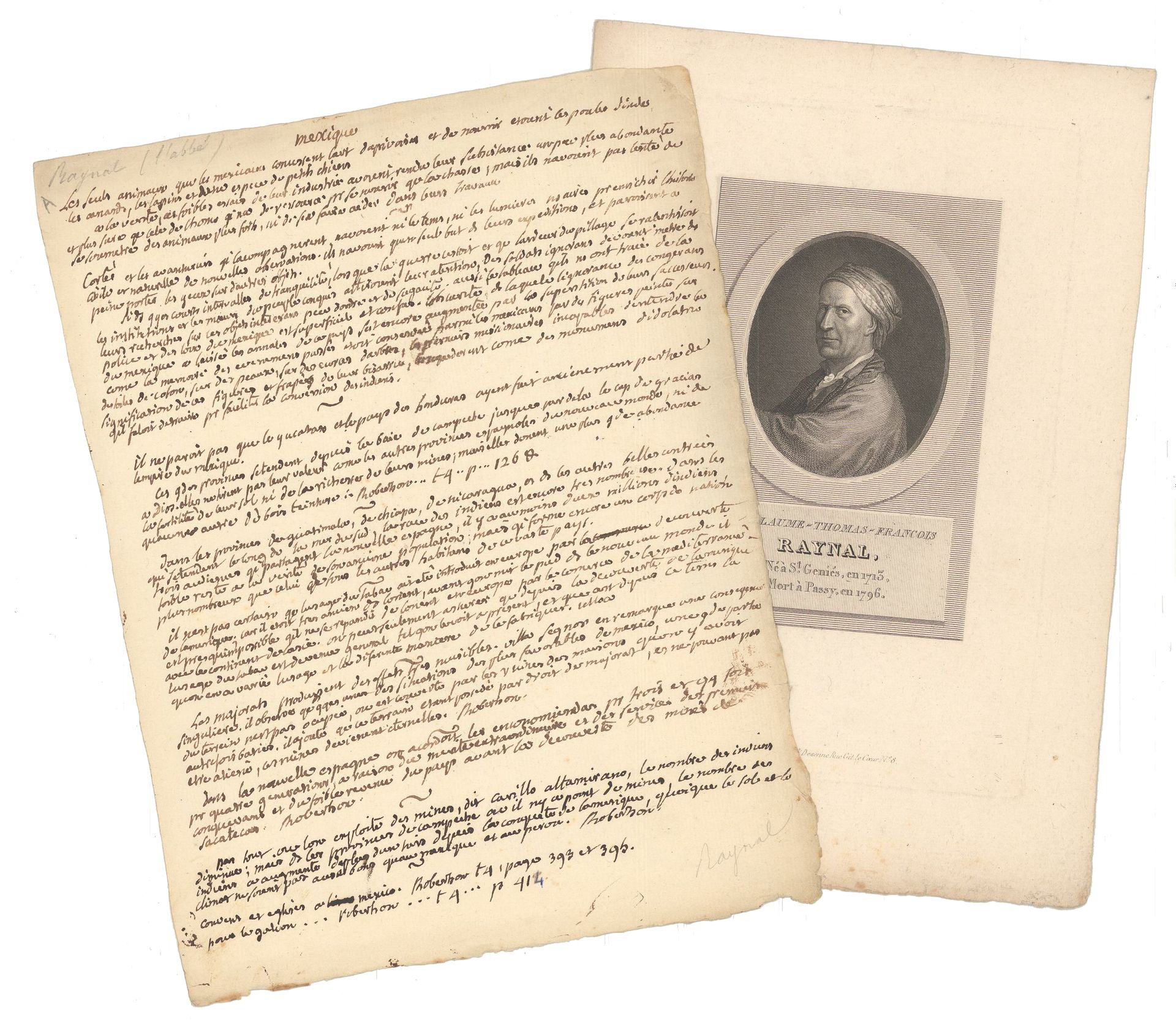RAYNAL Guillaume-Thomas abbé (1713-1796). Manuscrit autographe (s.L.N.D.) 1 p. I&hellip;