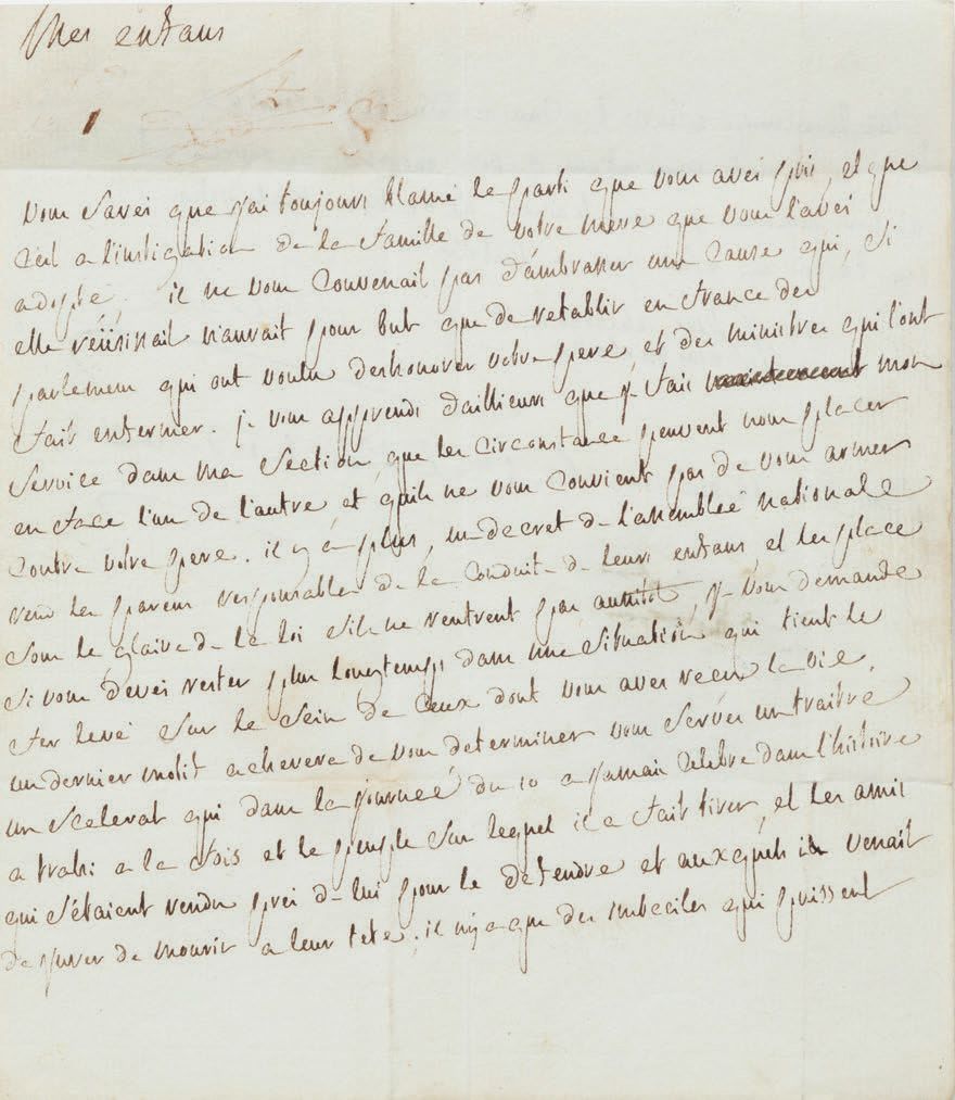 SADE Donatien Alphonse François de (1740-1814). L.A.S.给他的孩子们，巴黎，1792年8月18日，1页。1/&hellip;