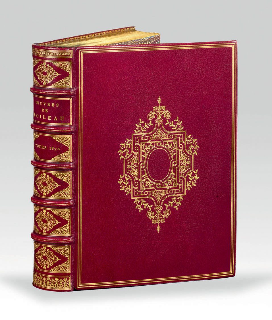 BOILEAU (Nicolas). 诗歌作品。附注
M. Poujoulat.图尔，阿尔弗雷德-马梅等人，1870年。四开本，红色摩洛哥，三层镀金丝，在书板中&hellip;