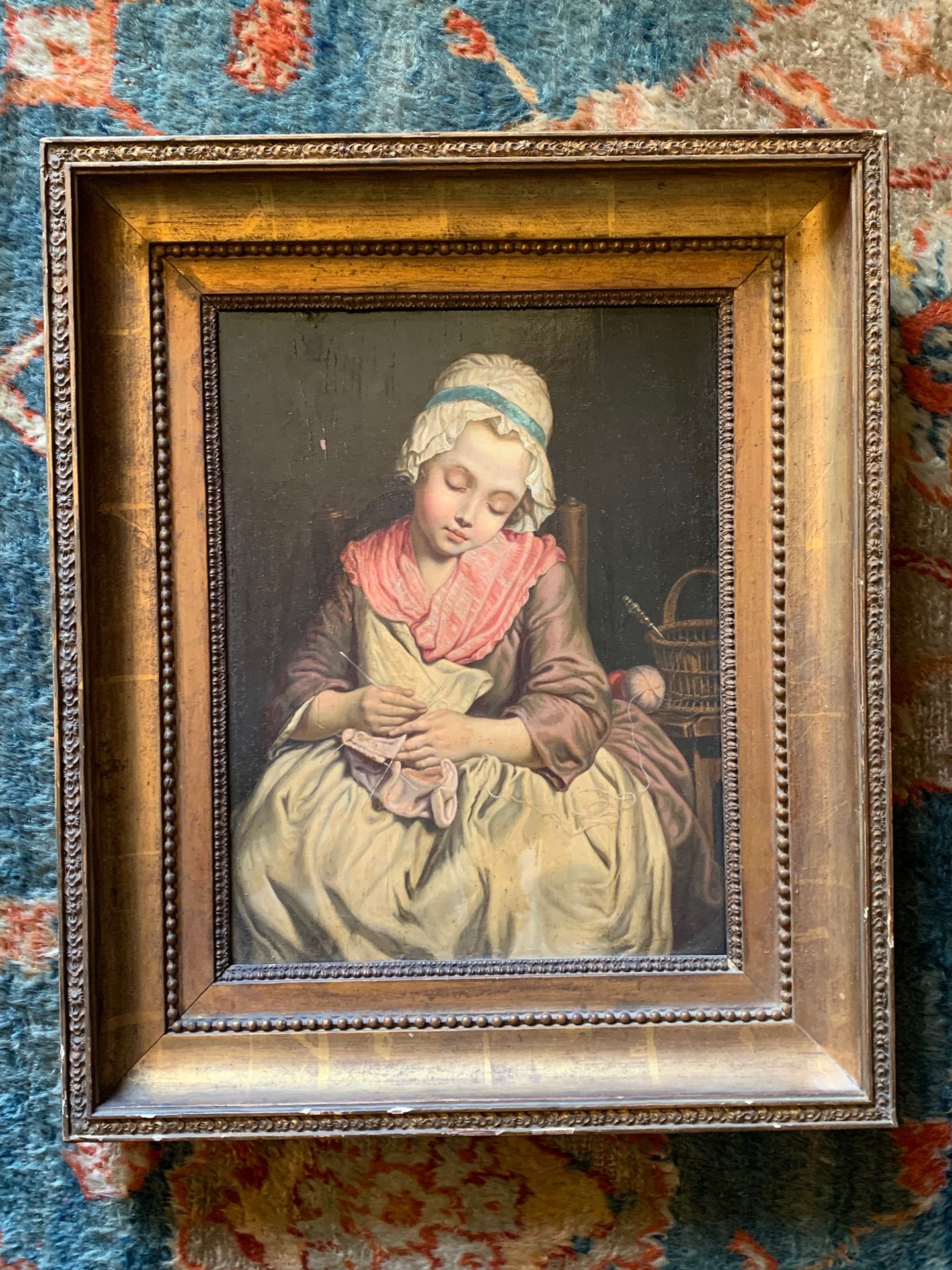 Ecole française dans le gout du XVIIIe siècle "Young girl knitting
Oil on panel
&hellip;