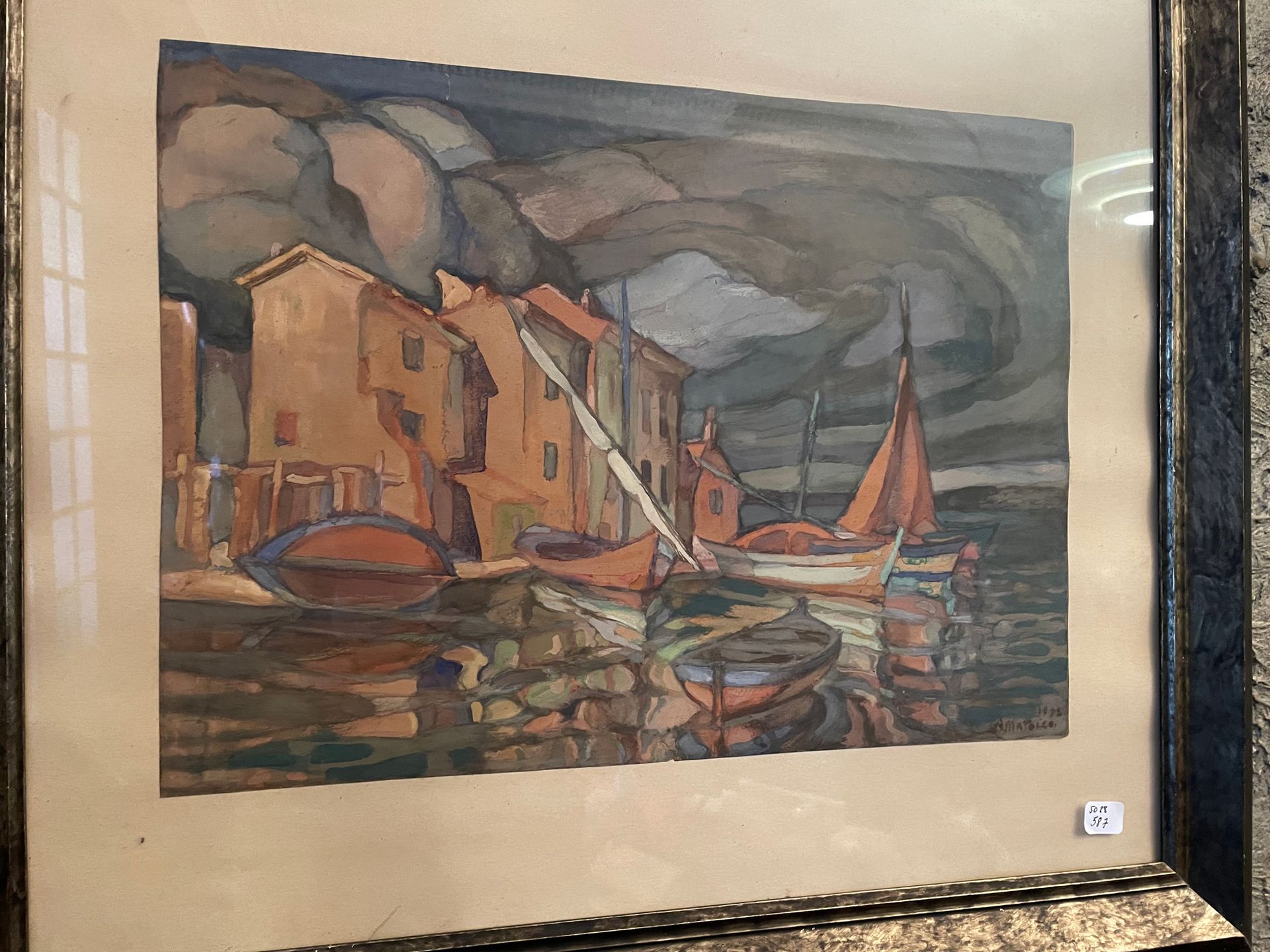 Ecole Moderne "Fisherman's Boats".
Watercolor on paper signed and dated lower ri&hellip;