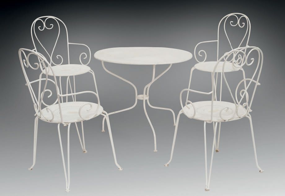 Null Wrought iron garden furniture, white lacquered; used condition
Table:
H. 71&hellip;