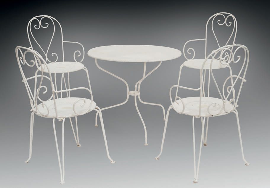 Null Wrought iron garden furniture lacquered white
The table :
H. 71 - Diam. 80 &hellip;