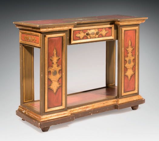Null Consola de madera pintada en trampantojo de estilo veneciano con un cajón e&hellip;