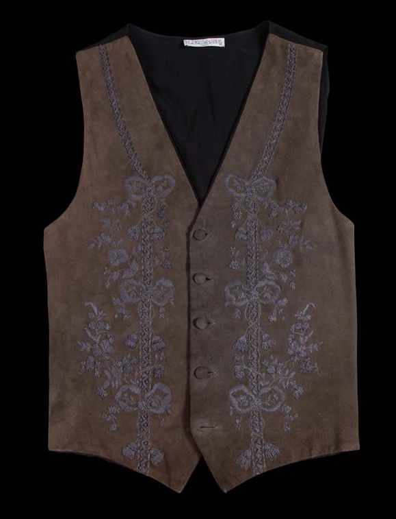 LESAGE Paris Khaki suede vest embroidered with bows and leaves