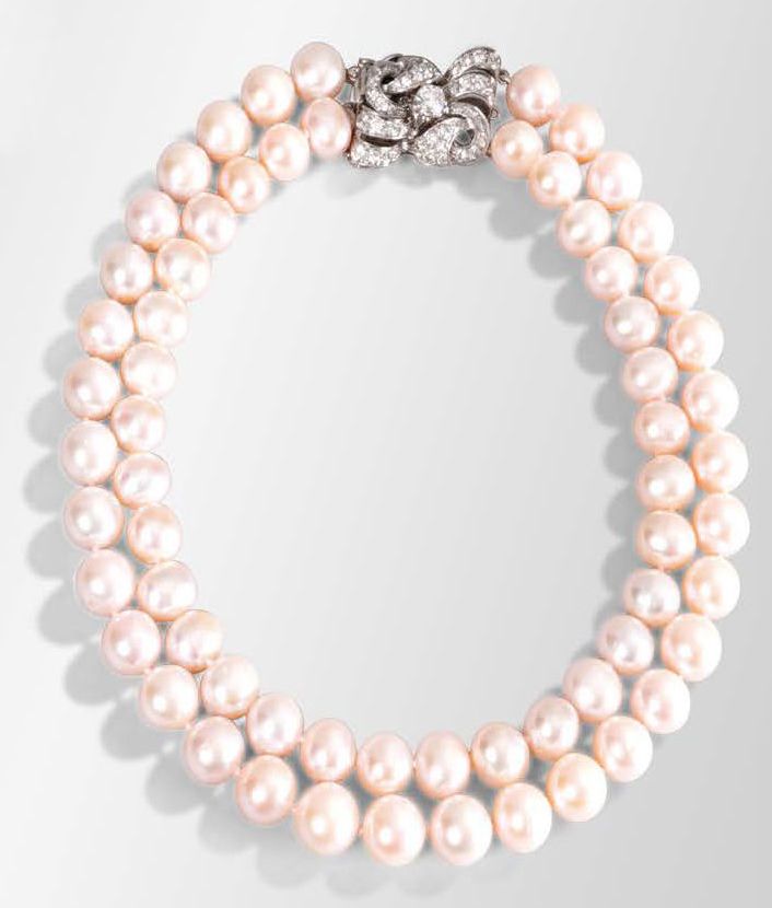 Null Double strand necklace of pink freshwater cultured pearls, approx. 10 mm in&hellip;