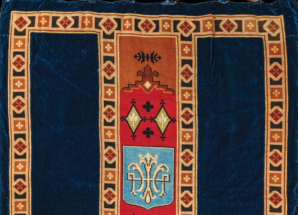 Null Paire de rideaux, style Napoléon III, velours bleu, décor d'une bande en ta&hellip;