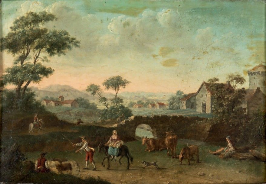 Ecole Flamande du XVIIIe siècle 
Scènes pastorales
Paire d'huiles sur panneau
22&hellip;