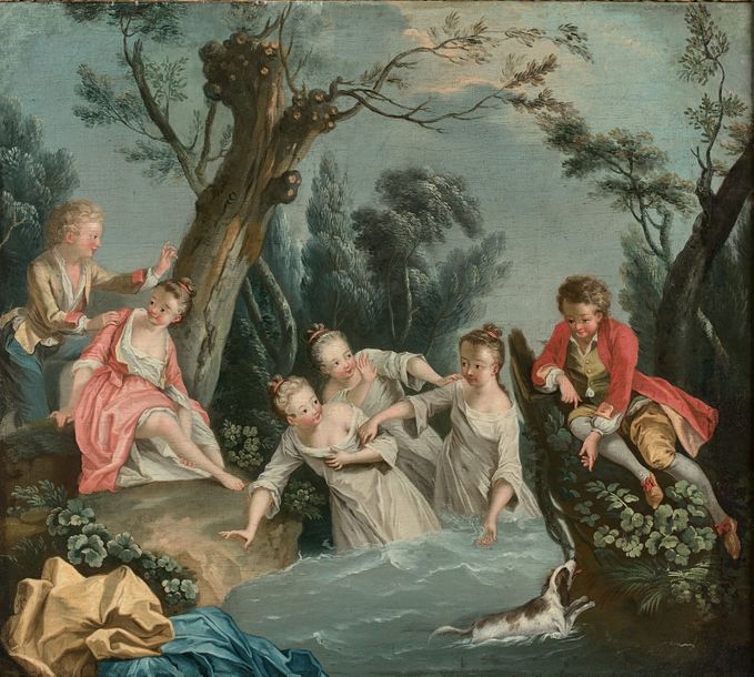 École française du XVIIIe siècle Jeunes filles à la rivière
Toile
78,6 x 89 cm