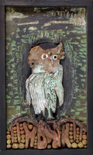 PESSET Jano (XX ème siècle) Sculpture "HIBOU",Format encadré 53 x 37 cm. Format &hellip;