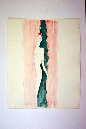 DOMERGUE Jean-Gabriel (D'après) (1889 - 1962) Lithographie"NU AUX RIDEAUX ROSES"&hellip;