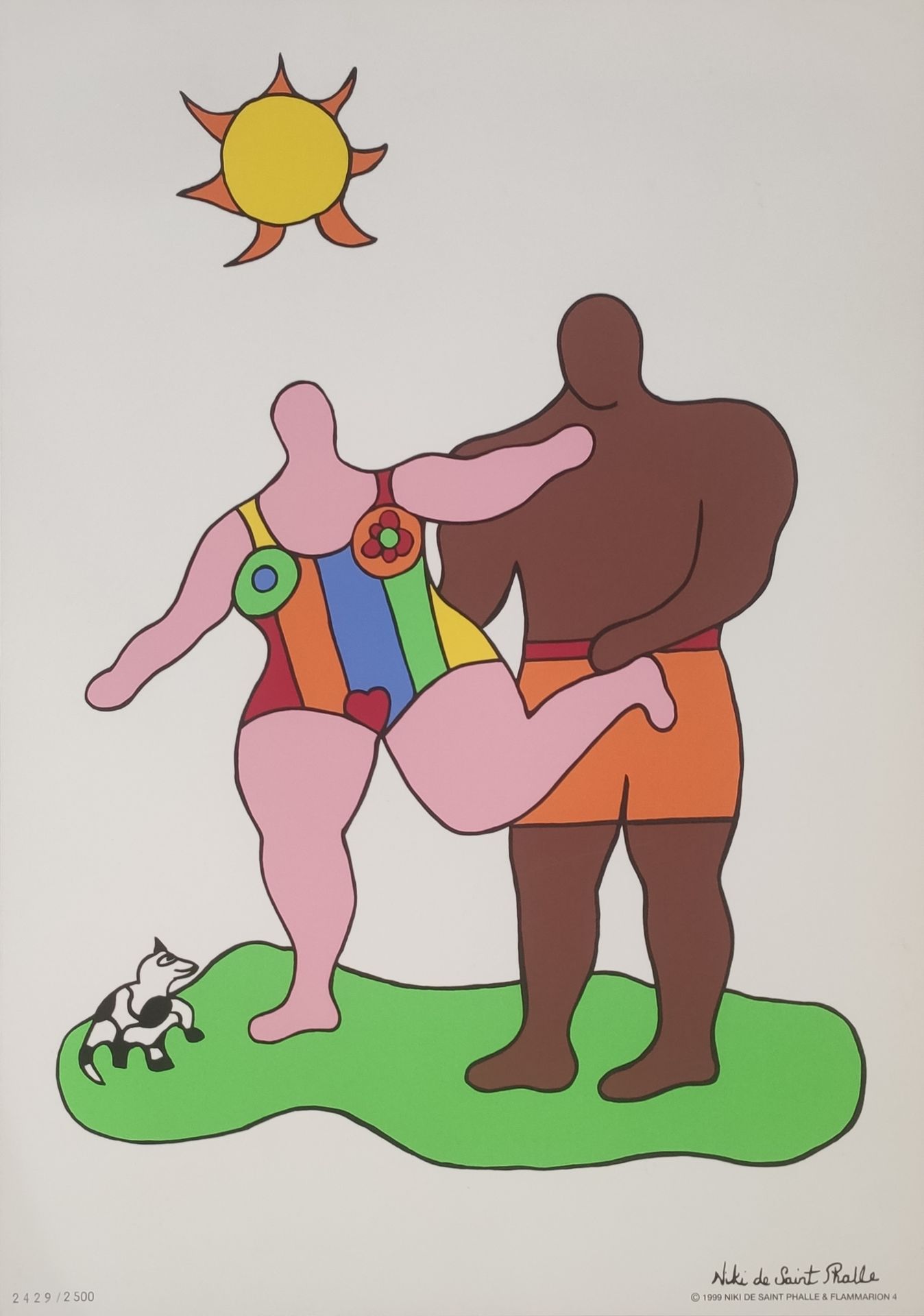 SAINT-PHALLE Niki de (1930 - 2002) 绢画 "PINK NANA & BLACK MAN"，右下角签名，1999年由Flamma&hellip;
