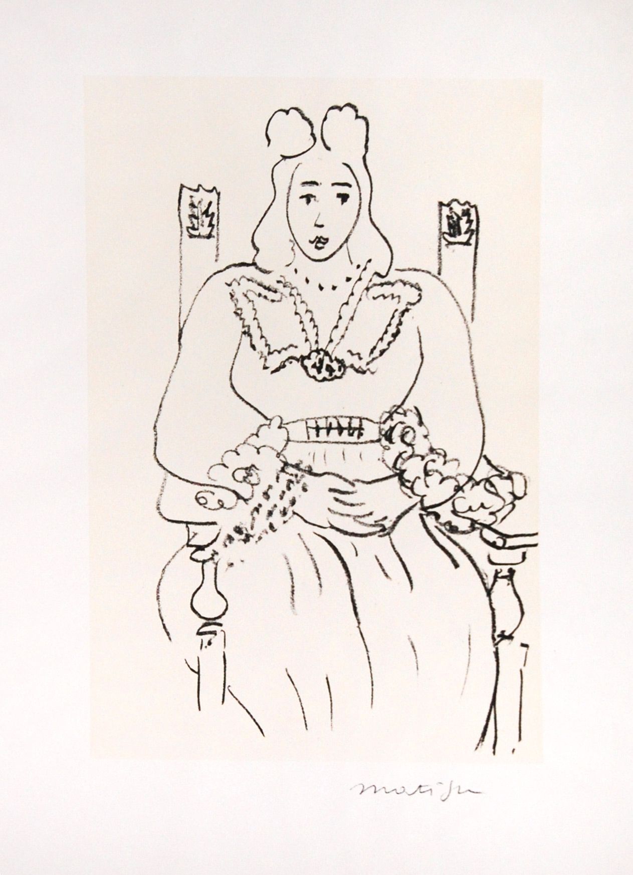 MATISSE Henri ( d'aprés ) (1869 - 1954) 石板画 "坐着的女人"，右下角有签名，为《查尔斯-德-奥尔良的诗》做研究，194&hellip;