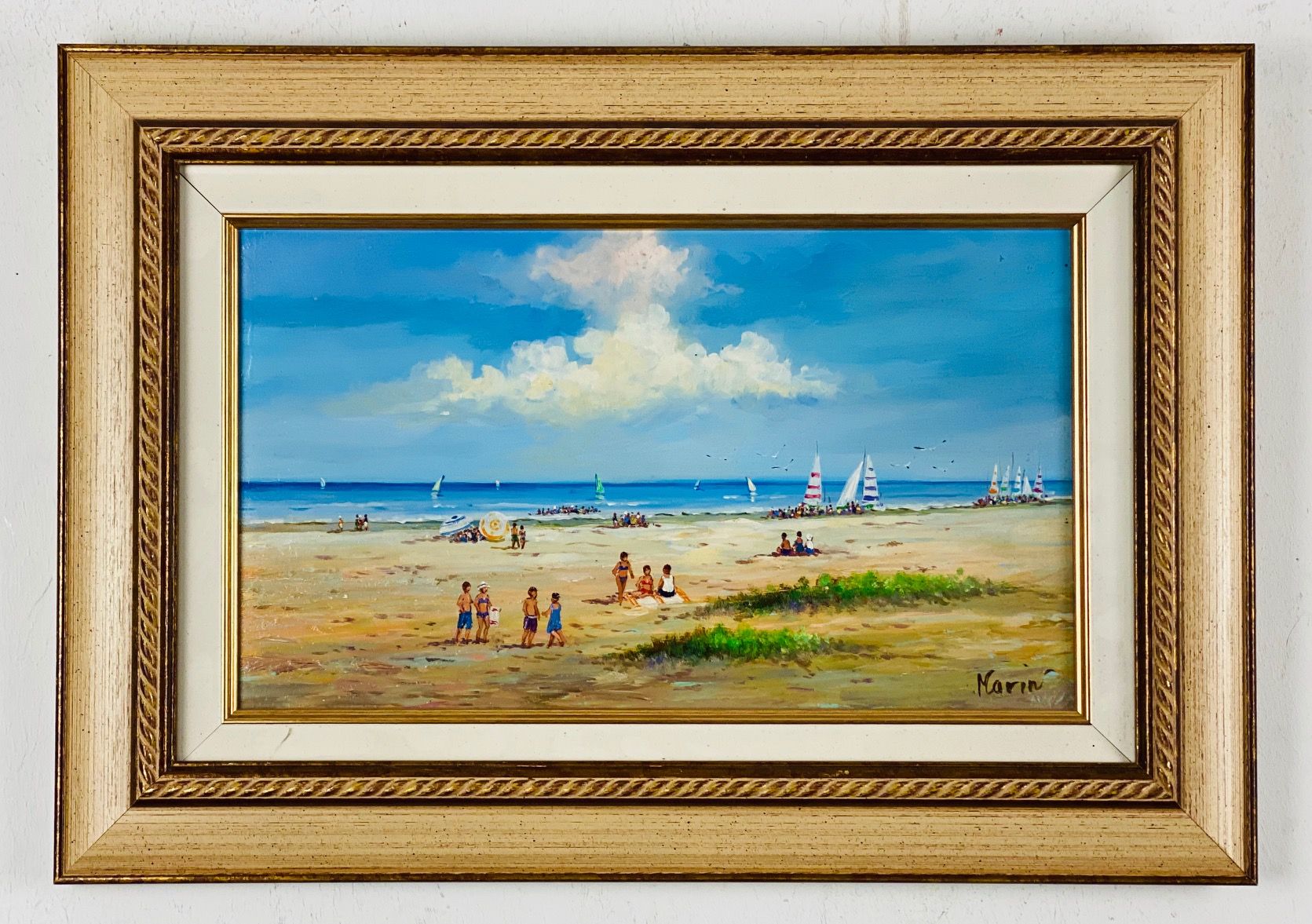 MARIN Gerald (1975-) Óleo sobre lienzo "DOMINGO EN EL MAR",Firmado abajo a la de&hellip;